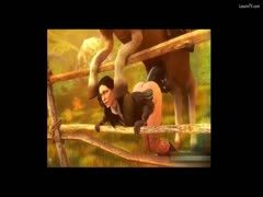 Kinky slut got stuck in the fence and have horse sex